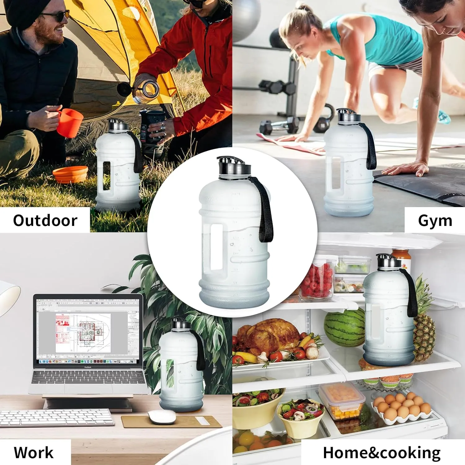 TOOFEEL 2 Liter Water Bottles - Big Water Jugs - 2.2L 74oz LeakProof - Clear Matte