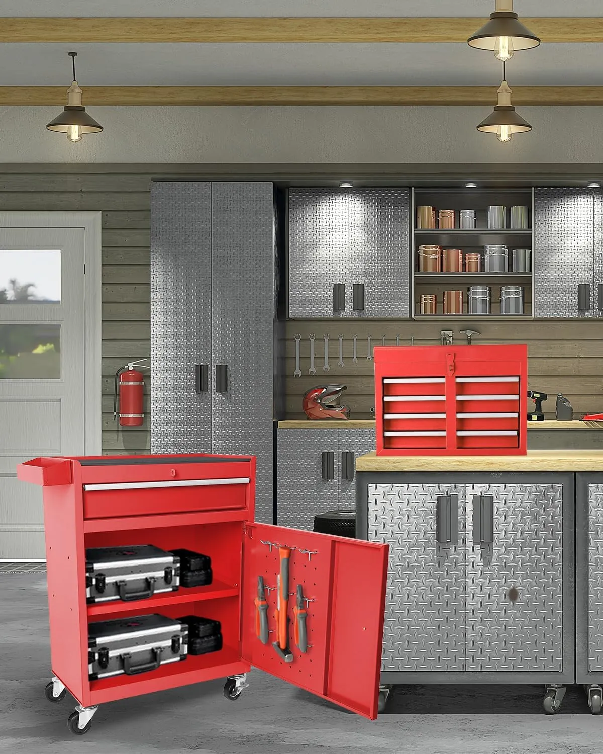 Tool Chest, 2 in 1 Tool Boxes with 5 Drawers, Tool Cart with 7 Organizer Tray Divider Set & Wheels, Large Rolling Tool Box Organizer for Garage, Workshop, Home Crafts