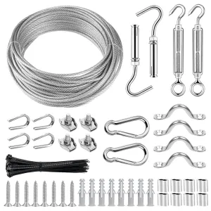 TooTaci 1/8 Wire Rope Kit, 66ft Vinyl Coated Stainless Steel Cable with M5 Turnbuckles for Cables Wire, Outdoor String Light Hanging Kit, Clothesline Cable, Curtain Hanging System