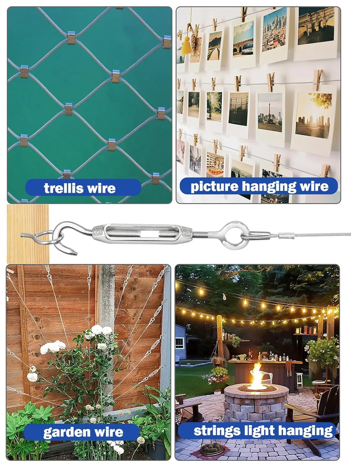 TooTaci 65ft 1/16 Stainless Steel Cable with Wire Rope Crimping Tool Kit, Turnbuckles for Cables Wire Tension Kit for Garden Trellis, String Light Hanging, Picture Hanging
