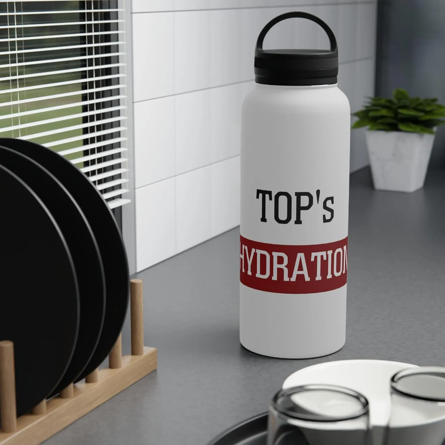 Top's Hydration: Insulated Water Bottle – Stainless Steel, Handle Lid, Perfect Military Gift, 12oz, 18oz, 32oz