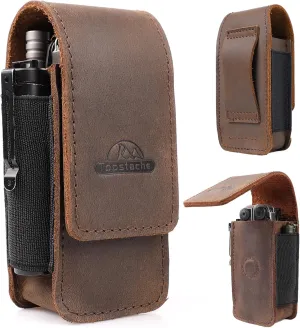 Topstache Leather Multitool Sheath for Belt - Multitool Holster for Belt - Multitool Pouch Fits Folding Tool - Magnetic Closure EDC Belt Organizer - EDC Belt Pouch - Multitool Holder, DarkBrown