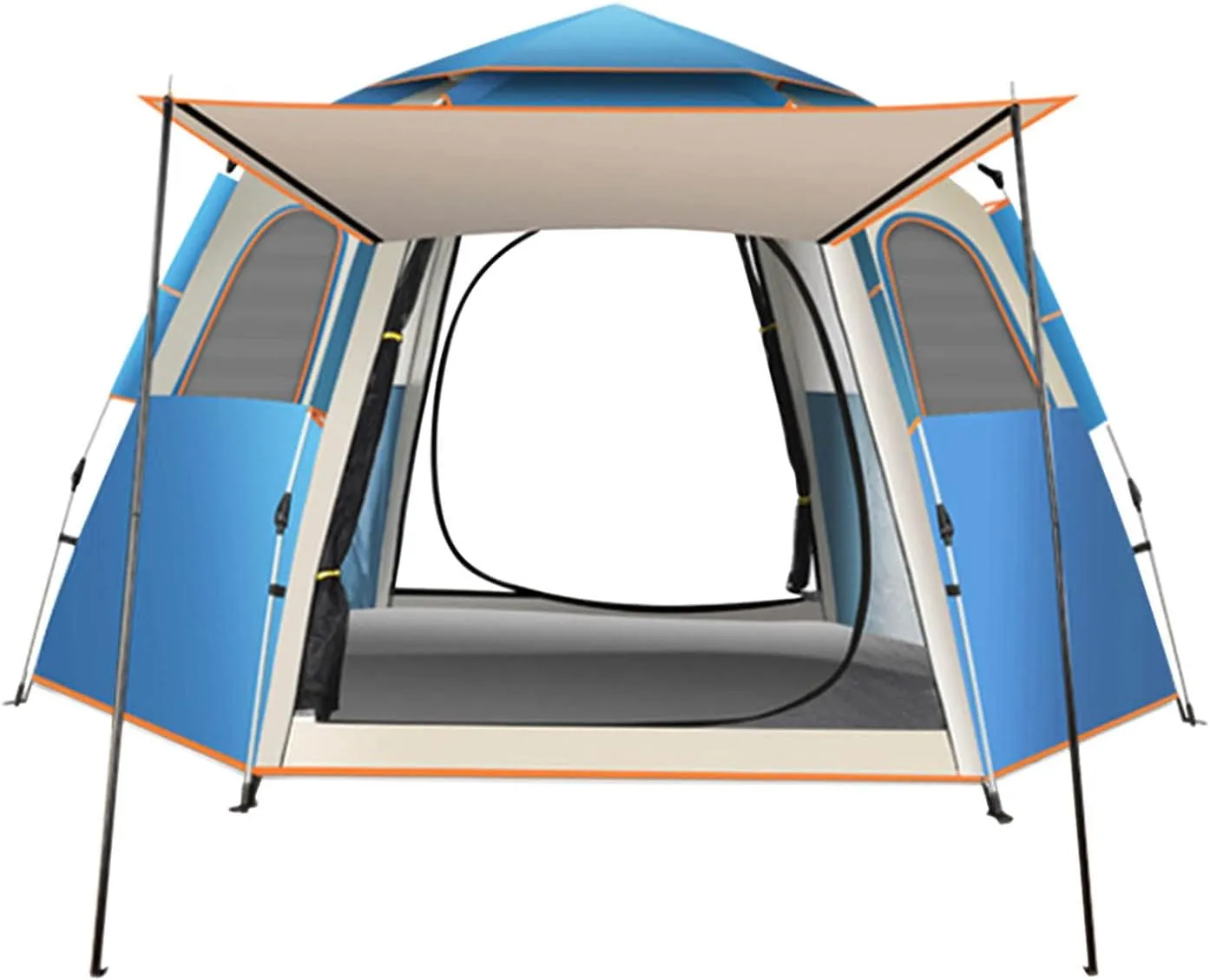Topyond Camping Tent, Double Layer Family Tent with Automatic Pop Up Design, Large Space Hexagonal Structure for Hiking, Fishing, and Backpacking, Sun and Wind Proof Oxford Cloth (5 to 8 Person)