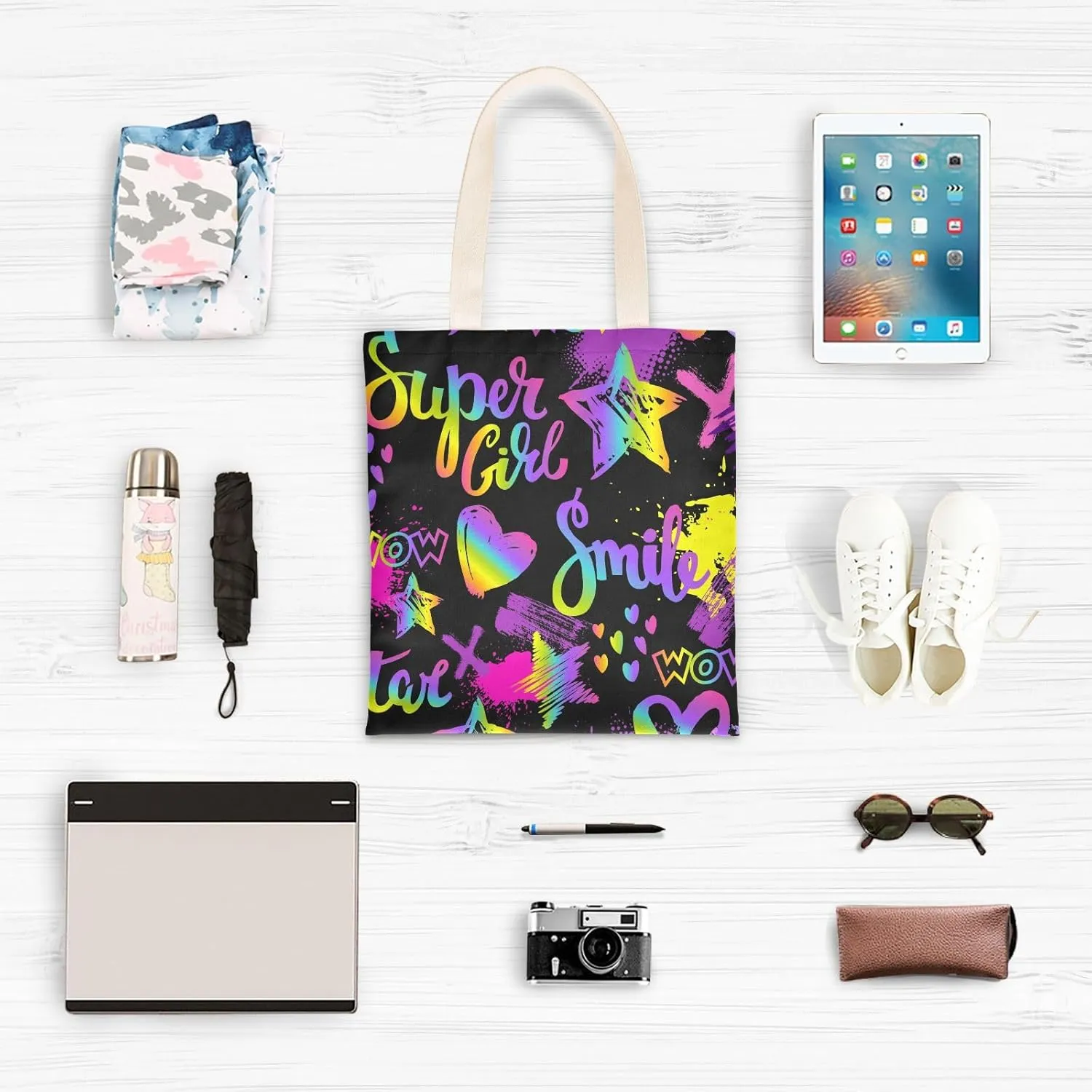 Tote Bag for Women Foldable Tote Bag With Pouch Large Shoulder Bag Top Handle Handbag for Travel Work Pattern 1