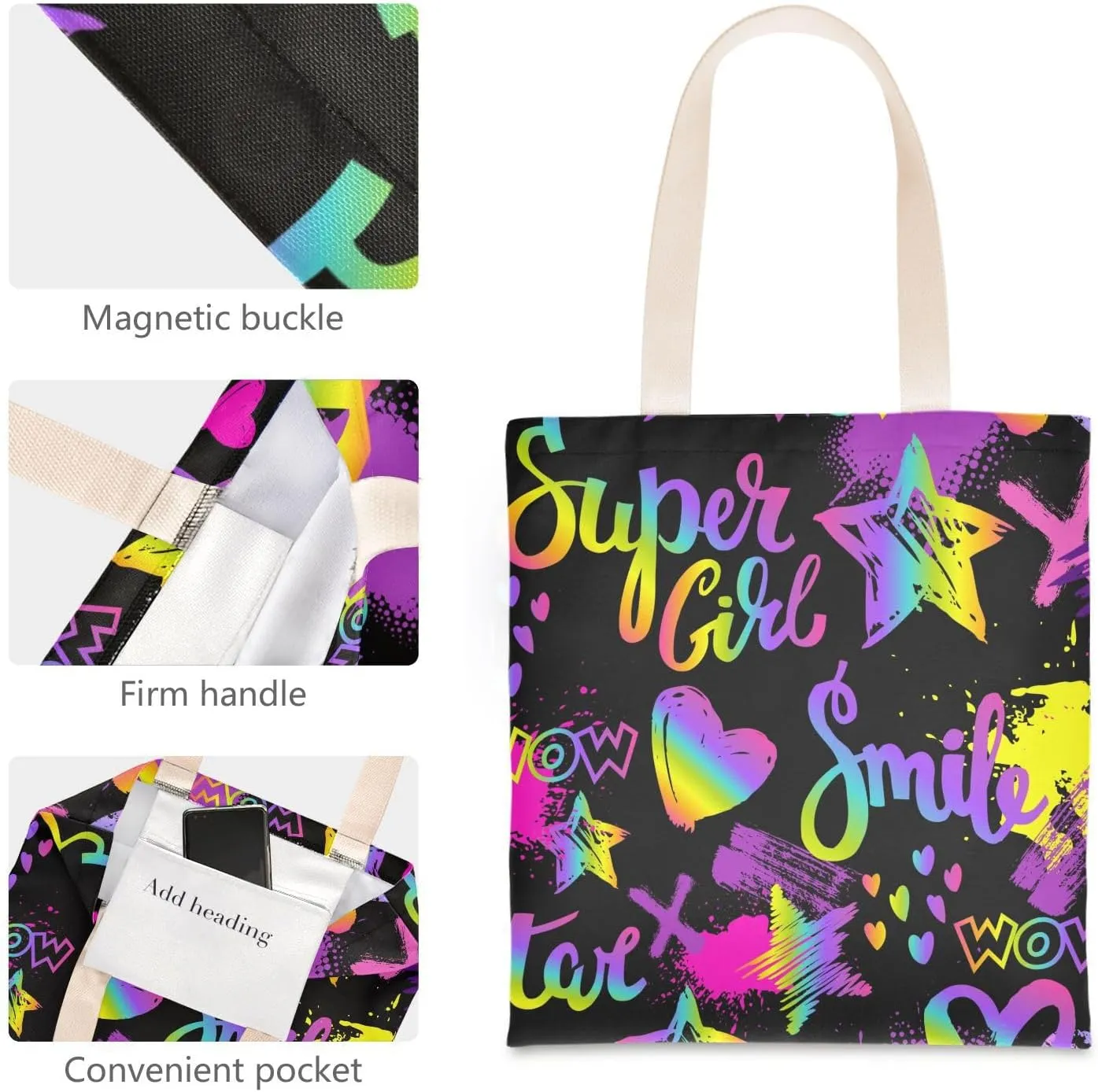 Tote Bag for Women Foldable Tote Bag With Pouch Large Shoulder Bag Top Handle Handbag for Travel Work Pattern 1