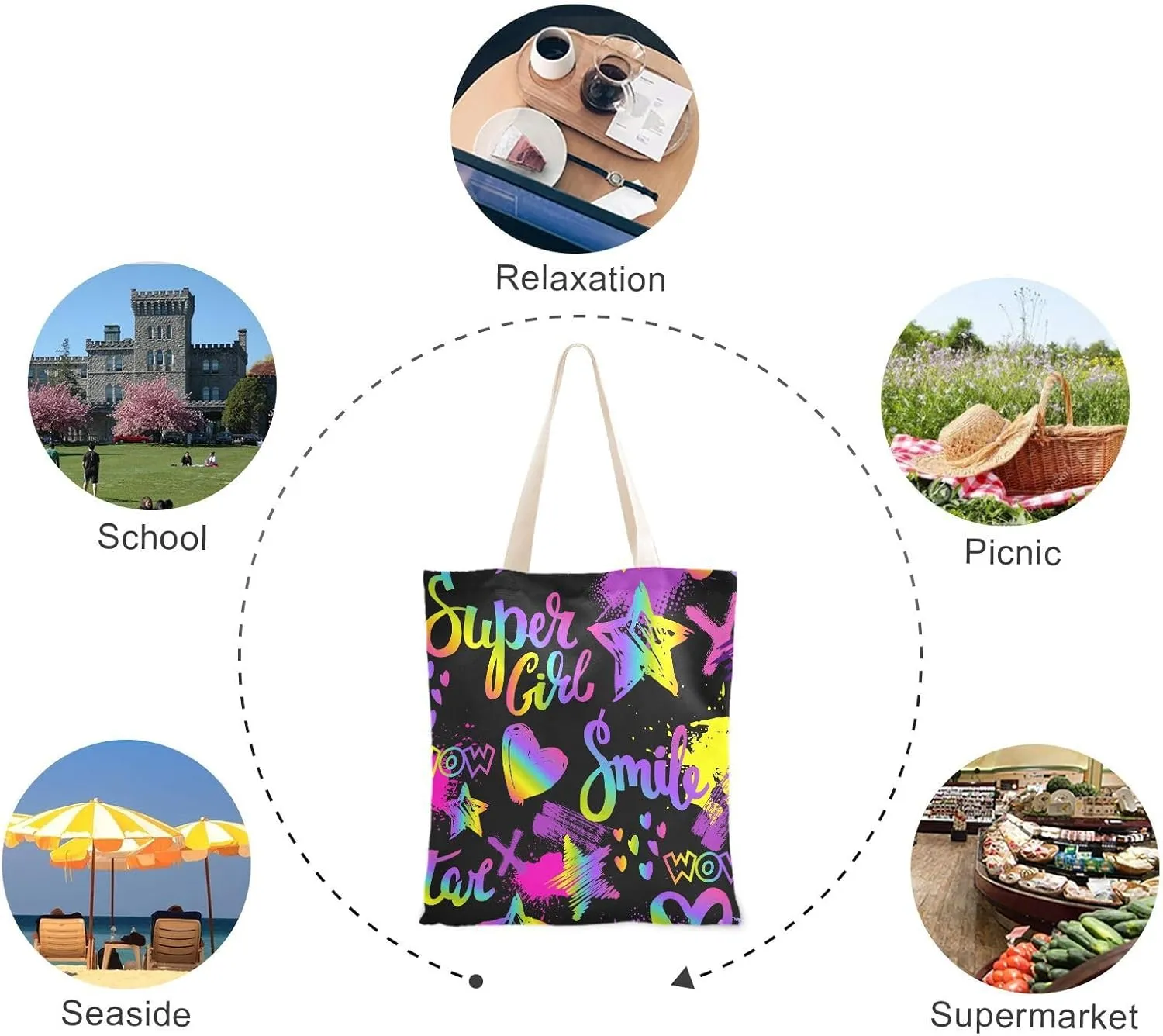 Tote Bag for Women Foldable Tote Bag With Pouch Large Shoulder Bag Top Handle Handbag for Travel Work Pattern 1