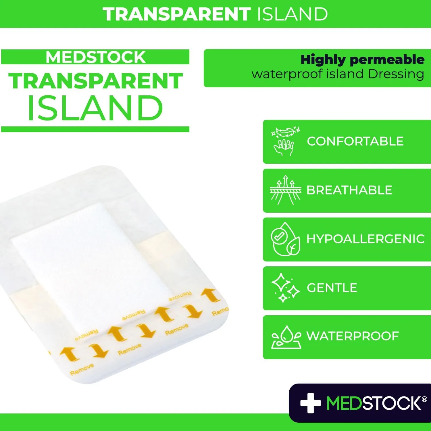 Transparent Island Dressing, 2.75"x4" (Pack of 100), Waterproof Dressing, Polyurethane Coat, Highly Breathable, Medical Grade, Acrylic Adhesive, Waterproof, Wound Monitoring and Healing