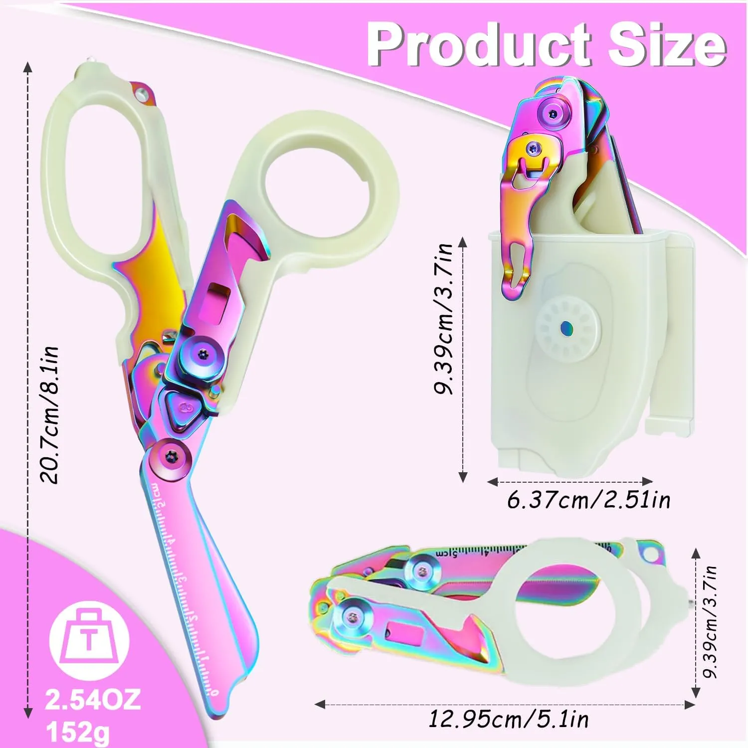 Trauma Shears Foldable with Compatible Holster, Multi Tool Emergency Response Shears for Nurses, Outdoor EMT Tactical Shears, Electroplating Trauma Scissors with Gift Box (Luminous Magic)