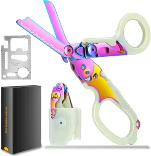 Trauma Shears Foldable with Compatible Holster, Multi Tool Emergency Response Shears for Nurses, Outdoor EMT Tactical Shears, Electroplating Trauma Scissors with Gift Box (Luminous Magic)