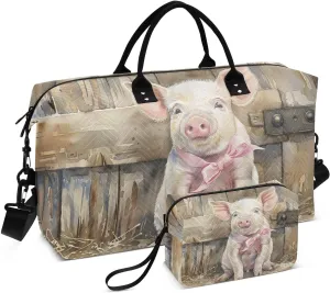 Travel Duffel Bag Pig Barn Cute, Gym Bags with Multiple Interior Pockets for Men Women Toiletry Purse Included 20.5”x 1.9” x 13.8”