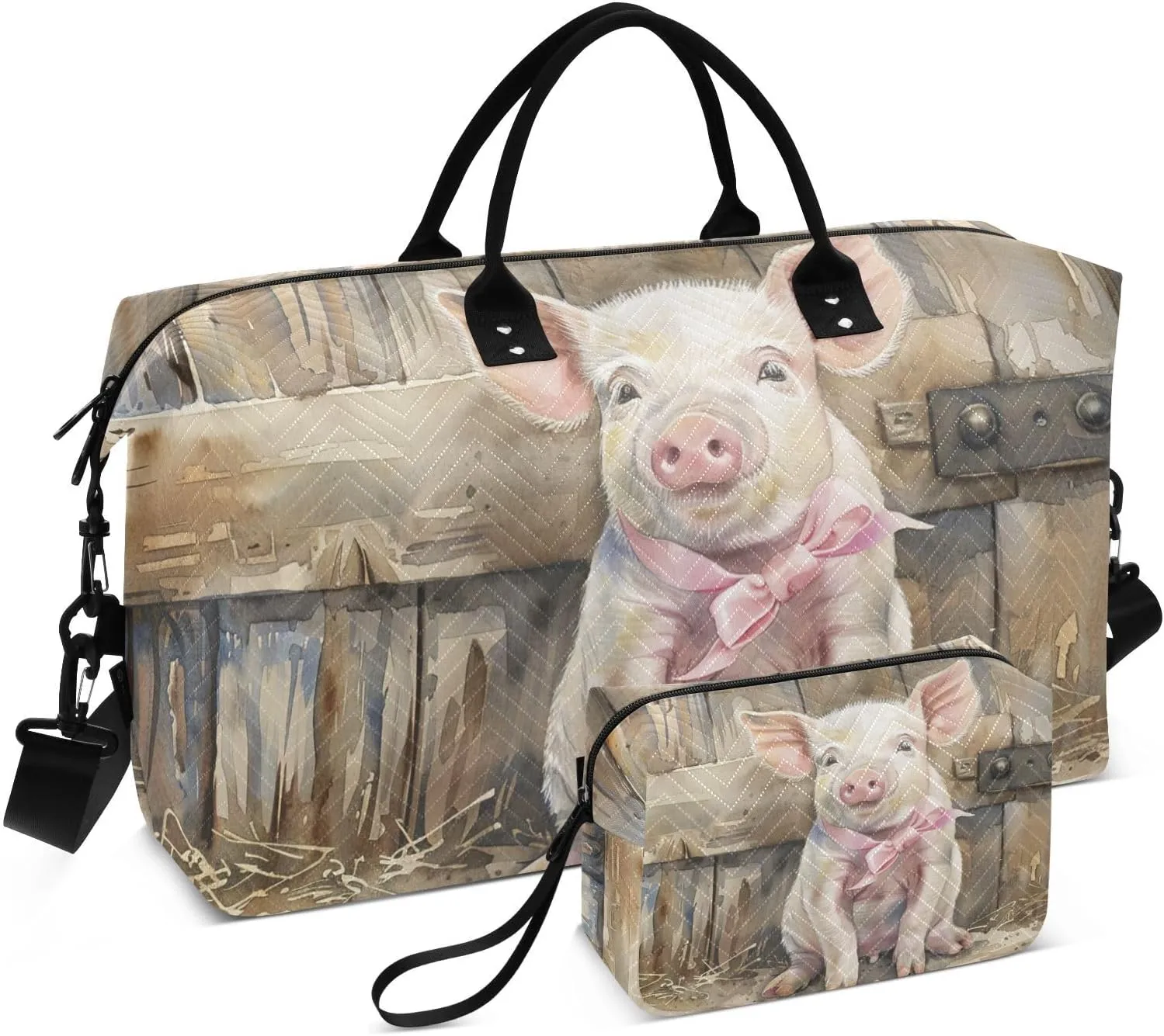 Travel Duffel Bag Pig Barn Cute, Gym Bags with Multiple Interior Pockets for Men Women Toiletry Purse Included 20.5”x 1.9” x 13.8”