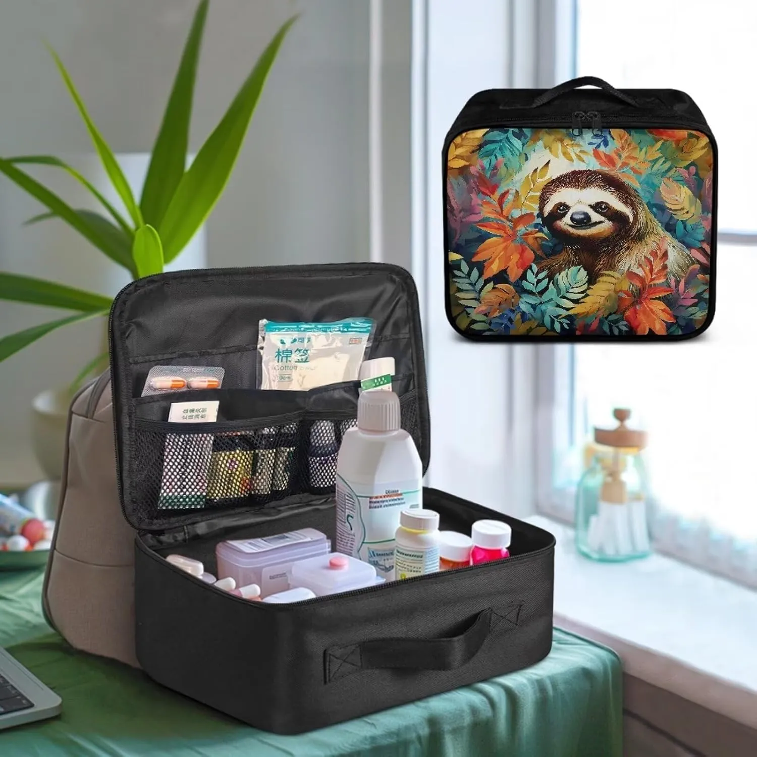 Travel First Aid Kit Cute Sloth Pattern Medicine Box Organizer Storage Empty First Aid Bag Tactical Emergency Medical Kit