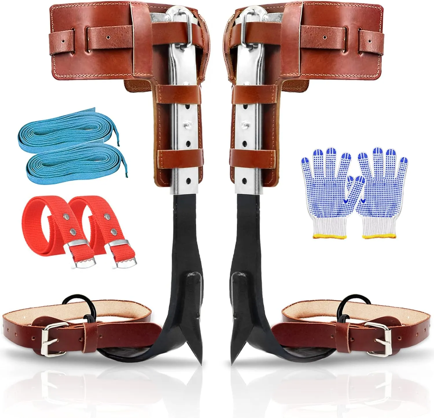 Tree Climbing Spikes with Harness Belt Adjustable Tree Climbing Gears with Cattle Hide Leggings Straps