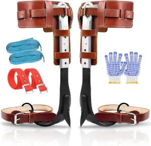 Tree Climbing Spikes with Harness Belt Adjustable Tree Climbing Gears with Cattle Hide Leggings Straps