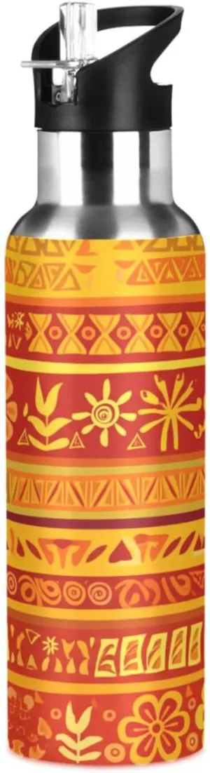 Tribal Stripes Sports Water Bottle with Straw, 22oz BPA Free Stainless Steel Vacuum Insulated Bottle for Gym Fitness Outdoor