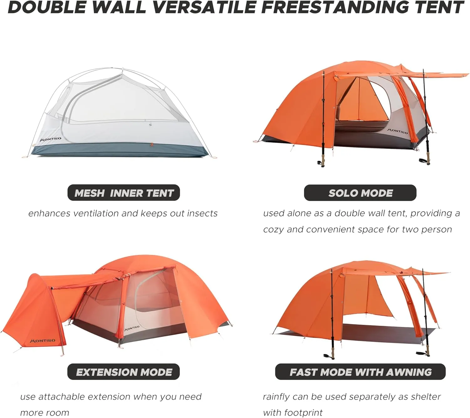 Triphyr Backpacking Tent with F-Nexus Extension 2-Person Combo, Attachable Extension Shelter, Lightweight 2 Person Tent for Backpacking Camping Hiking & Biking