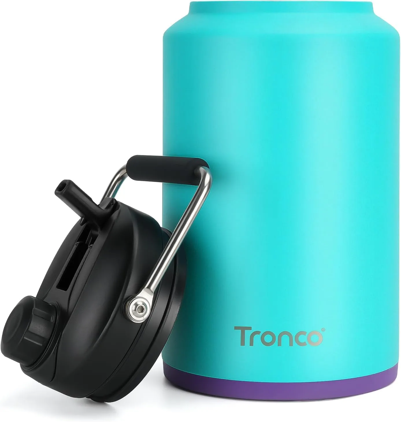 Tronco 1 Gallon Water Bottle, 128 oz Large Stainless Steel Triple Wall Vacuum Insulated Water Jug with Straw Lid and Spout, Keep Cold 48 Hrs, Top Handle, Leak Proof, Wide Mouth, Sweat Proof, BPA Free