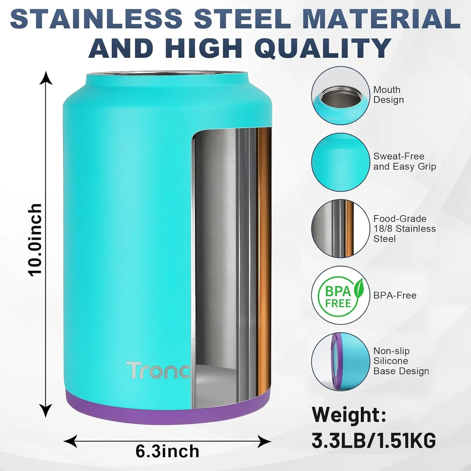 Tronco 1 Gallon Water Bottle, 128 oz Large Stainless Steel Triple Wall Vacuum Insulated Water Jug with Straw Lid and Spout, Keep Cold 48 Hrs, Top Handle, Leak Proof, Wide Mouth, Sweat Proof, BPA Free
