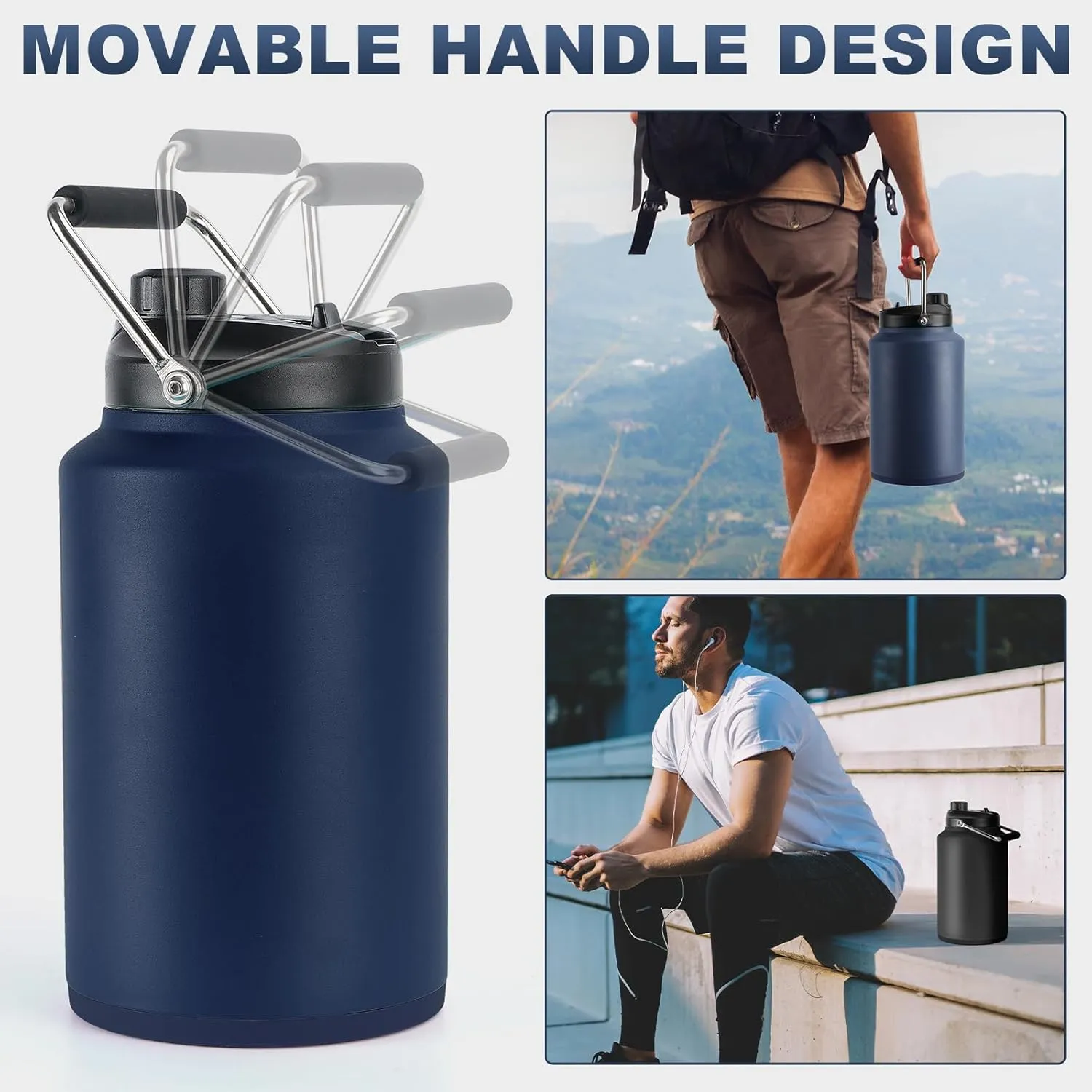 Tronco 1 Gallon Water Bottle, 128 oz Large Stainless Steel Triple Wall Vacuum Insulated Water Jug with Straw Lid and Spout, Keep Cold 48 Hrs, Top Handle, Leak Proof, Wide Mouth, Sweat Proof, BPA Free