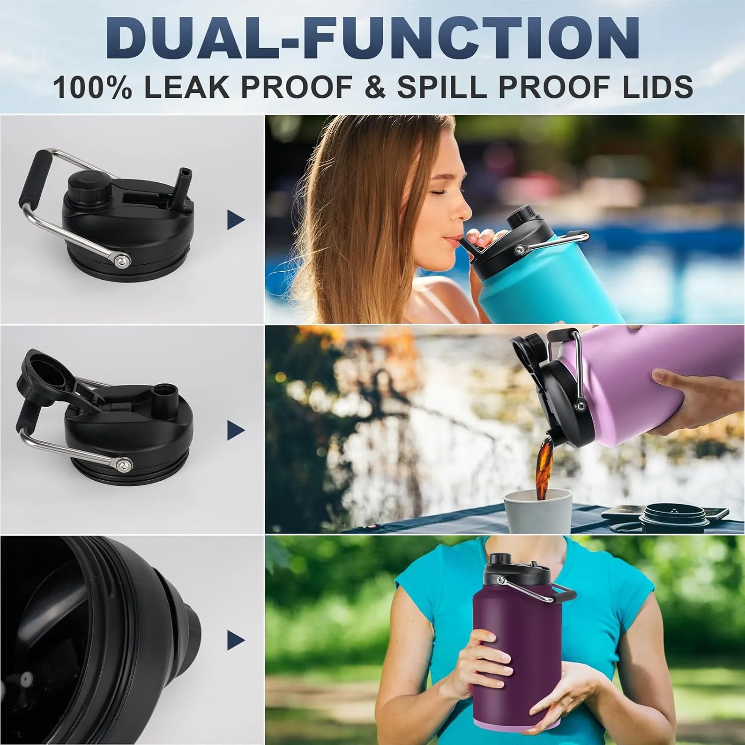 Tronco 1 Gallon Water Bottle, 128 oz Large Stainless Steel Triple Wall Vacuum Insulated Water Jug with Straw Lid and Spout, Keep Cold 48 Hrs, Top Handle, Leak Proof, Wide Mouth, Sweat Proof, BPA Free