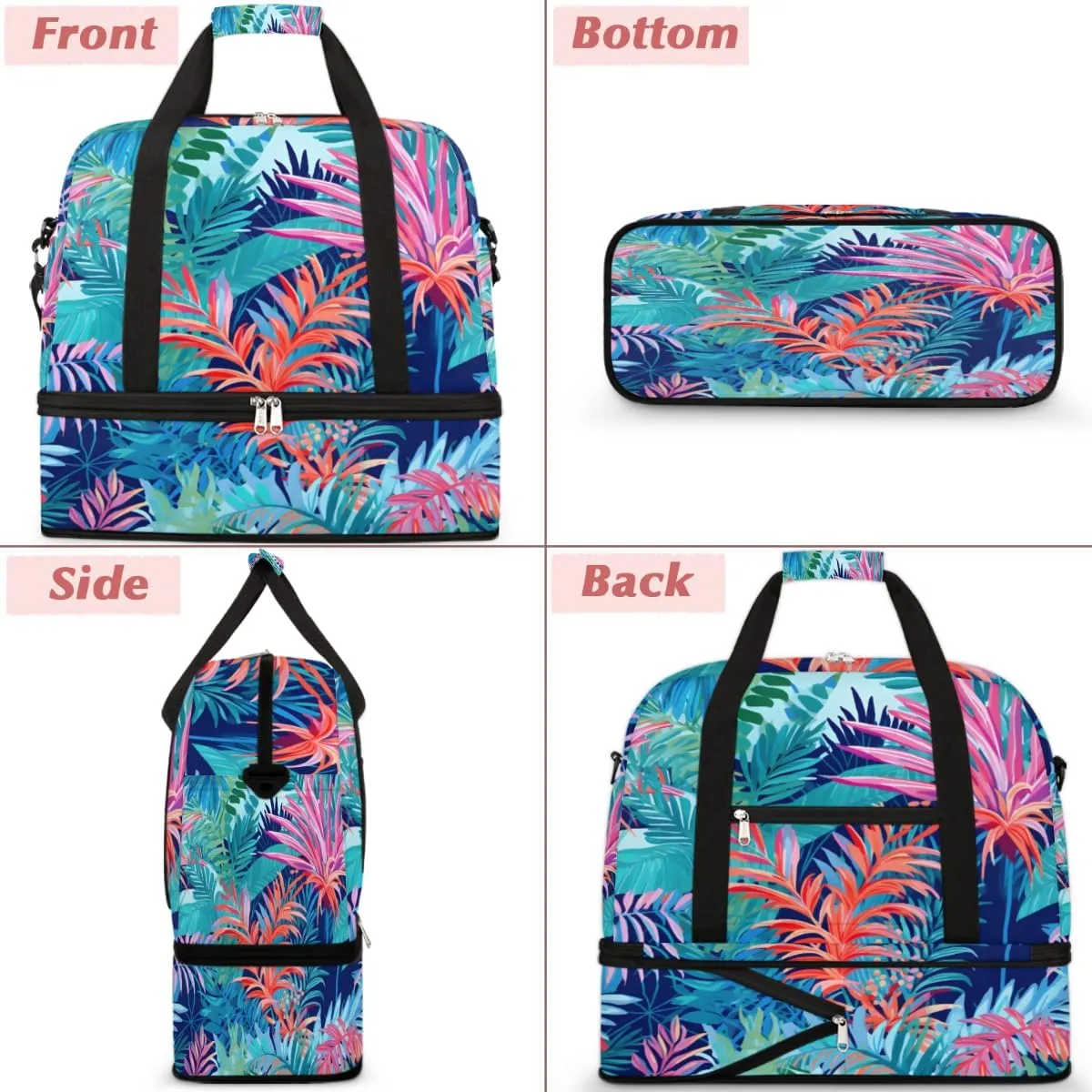 Tropical Summer Palm Tree Foldable Duffle Bag with Shoes Compartment Large Capacity Waterproof Travel Weekender Bag Overnight Bag for Sports Gym