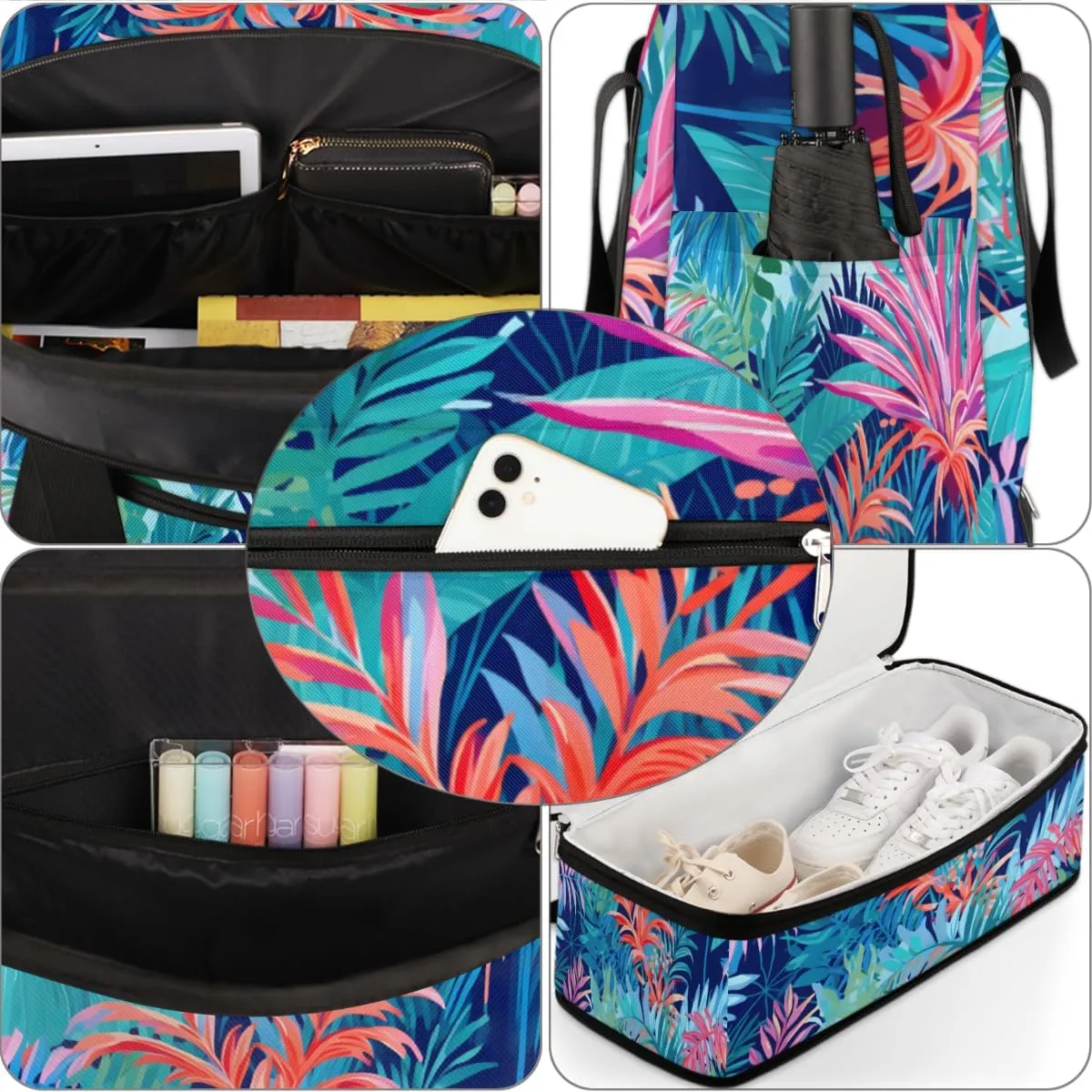 Tropical Summer Palm Tree Foldable Duffle Bag with Shoes Compartment Large Capacity Waterproof Travel Weekender Bag Overnight Bag for Sports Gym