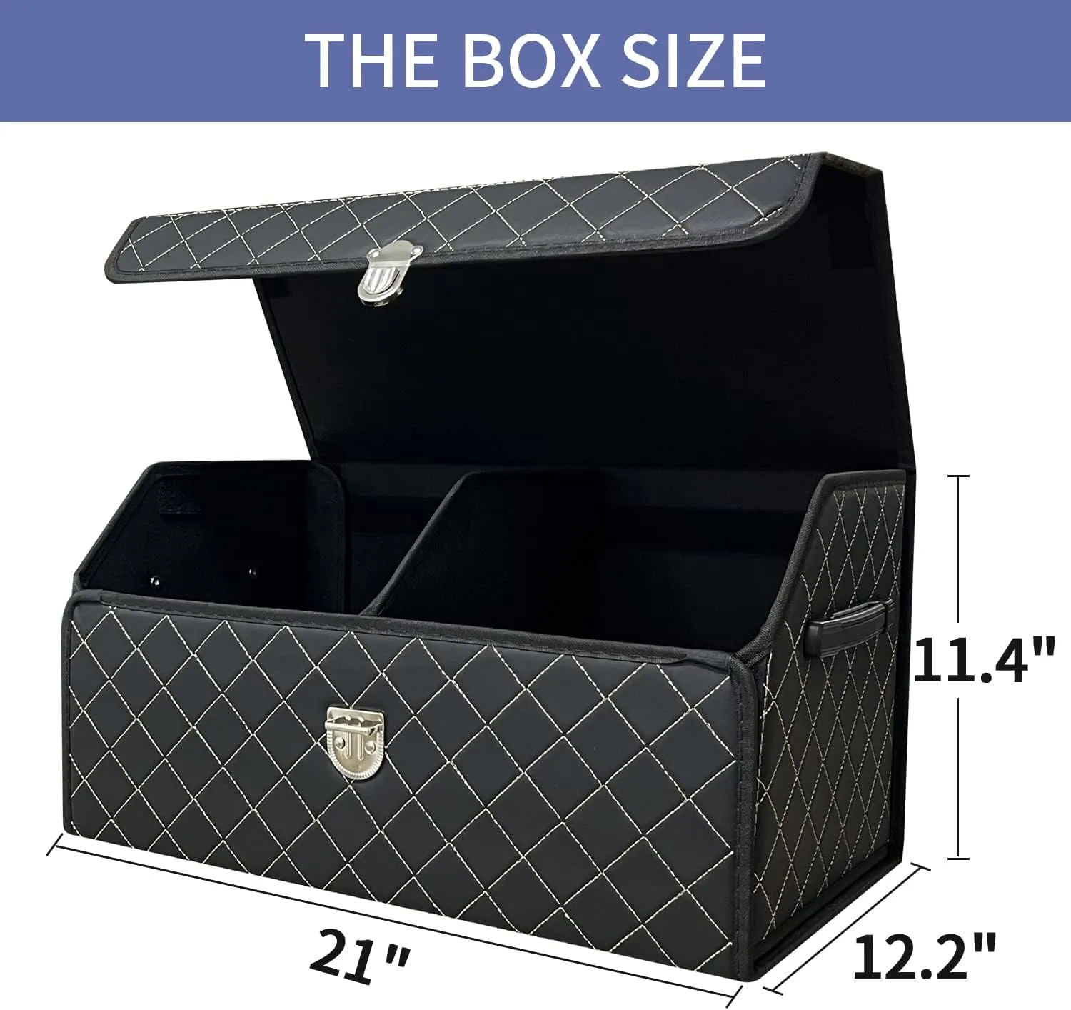 Trunk Organizer for Car With Lid，Foldable Trunk Organizer for SUVs & Sedans，Multi-Functional Leather Storage Box- Black Grid - Small