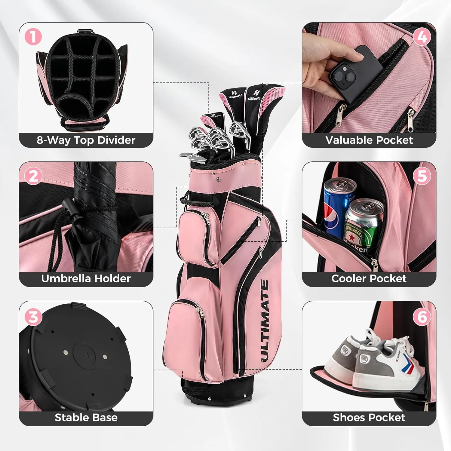 ULTIMATE Women's Complete Golf Club Set, 9/10/11pcs Right Handed Ladies Golf Clubs Set w/ 460cc Alloy Driver, #3 Fairway Wood, #4 Hybrid, #6/#7/#8/#9/#P Irons & Putter