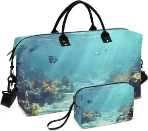 Underwater Fish Coral Duffel Bag for Traveling, Gym Bags with Multiple Interior Pockets for Women Men Toiletry Purse Included 20.5”x 1.9” x 13.8”