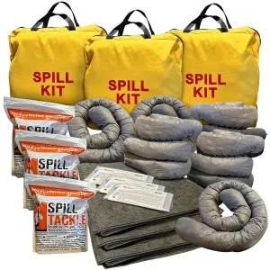 Universal Spill Kits - Spill Kits for Water & Oil Spill with Yellow Spill Kit Bag, 4 Universal Absorbent Socks, 10 Universal Spill Absorbent Pads, 2 lb Spill Tackle, 3 Pack