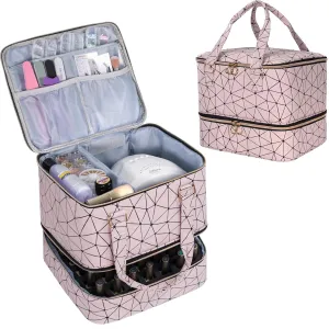 Uross Nail Polish Organizer Bag Holds 42 Bottles Nail Polish & Nail Lamp, Gel Nail Polish Organizers and Storage box for Nail Tech, Nail Kit Supplies Organizer Case - Lightpink