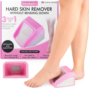 U.S. Patented 3-in-1 Foot Scrubber – No-Bend Callus Remover, Nano Glass Buffer & Polisher for Smooth Feet – Ideal for Senior Aids, Pregnancy Must-Haves, Back & Knee Surgery Recovery Gift (Pink)