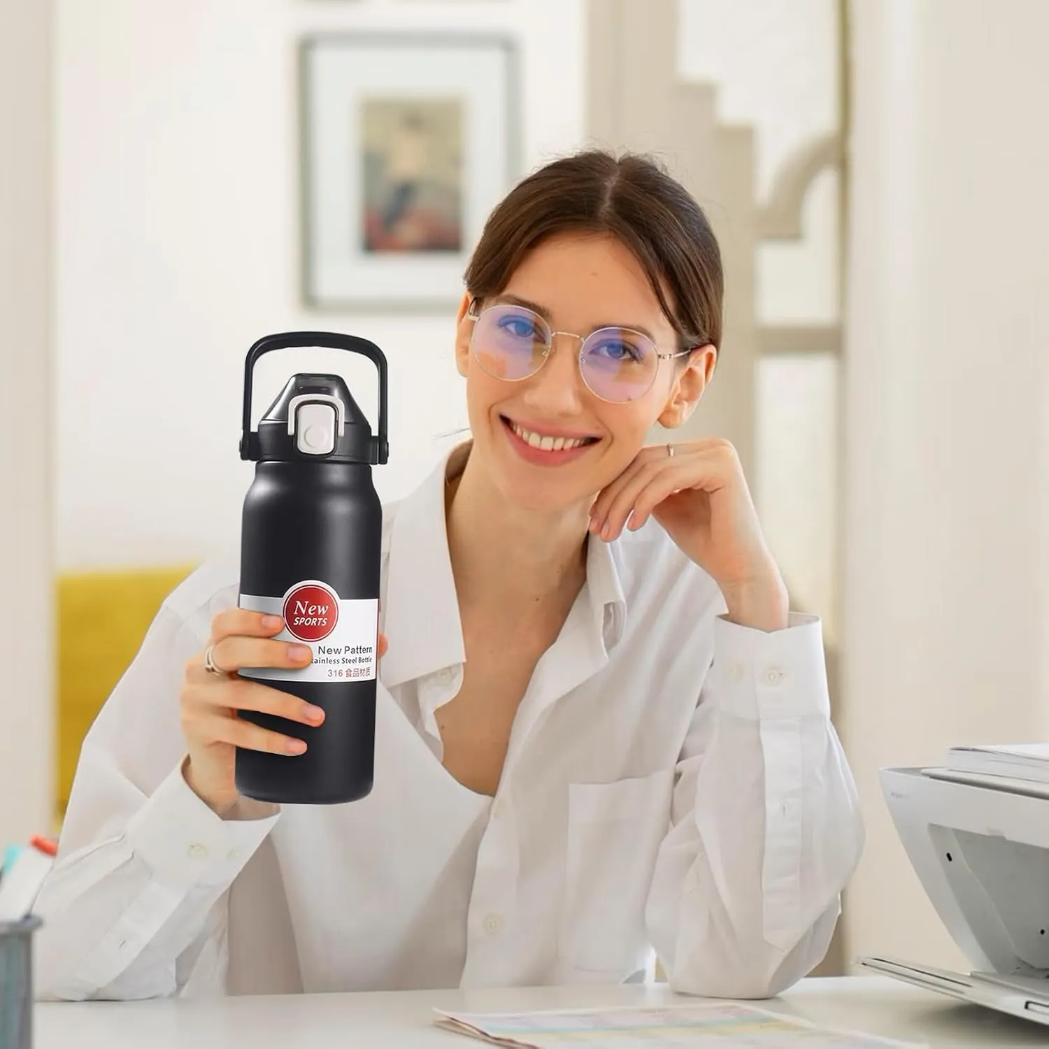 Vacuum Insulated Hydration Jug - Water Bottle Keeps Cold All Day | 1300ml Leakproof Portable Lightweight Cup for Gym Camping Outdoor Sports Traveling Work Daily Hydration Ice Drinking