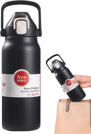 Vacuum Insulated Hydration Jug - Water Bottle Keeps Cold All Day | 1300ml Leakproof Portable Lightweight Cup for Gym Camping Outdoor Sports Traveling Work Daily Hydration Ice Drinking