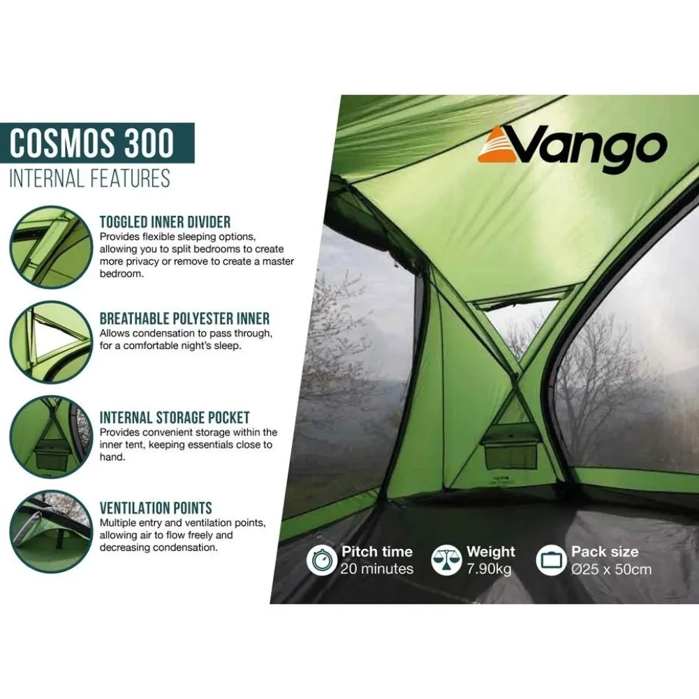Vango Cosmos 300 Tent - 3-Man Tent (Pamir Green)