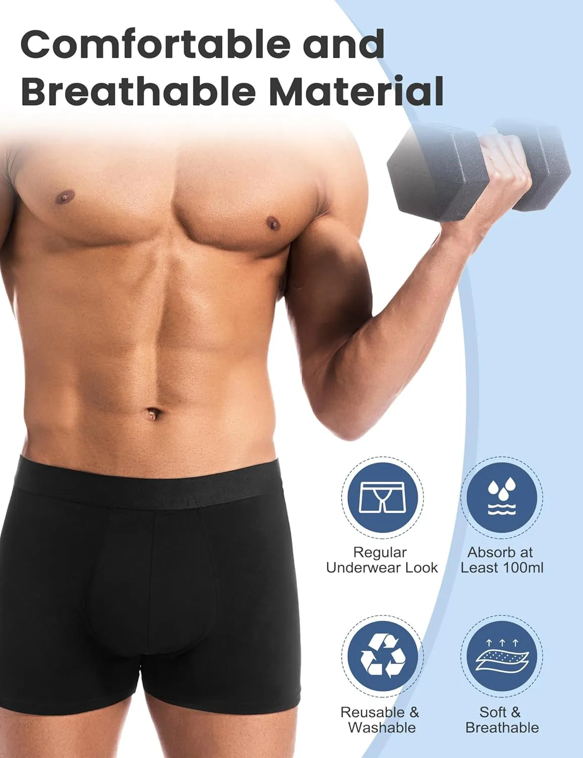 Varmax Incontinence Underwear for Men, Cotton Reusable Washable Leakproof Boxer Briefs, Heavy Flow Bladder Leak Men's Incontinence Underwear