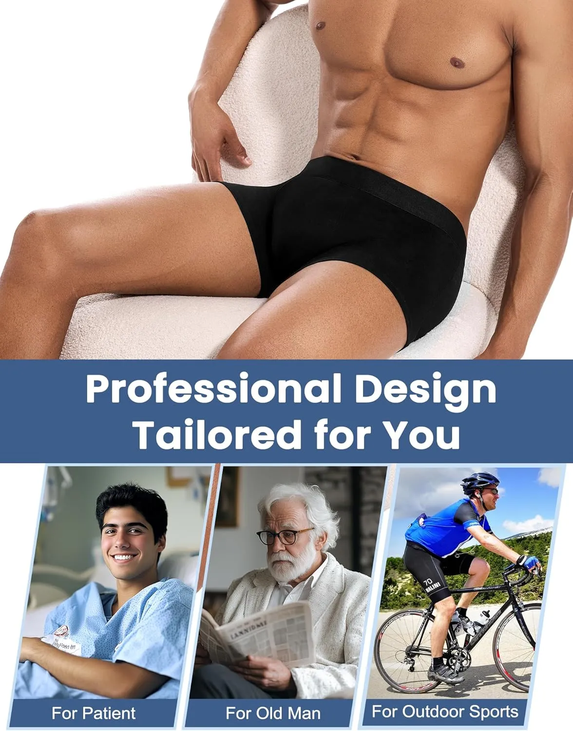 Varmax Incontinence Underwear for Men, Cotton Reusable Washable Leakproof Boxer Briefs, Heavy Flow Bladder Leak Men's Incontinence Underwear