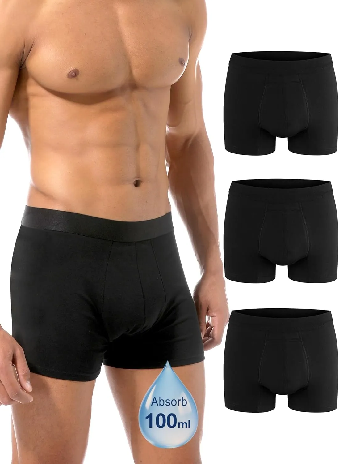 Varmax Incontinence Underwear for Men, Cotton Reusable Washable Leakproof Boxer Briefs, Heavy Flow Bladder Leak Men's Incontinence Underwear