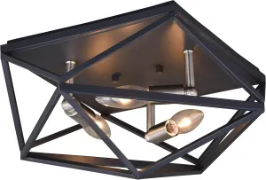 VAXCEL Hailey 15-in W Black Nickel Industrial Cage Flush Mount Ceiling Light Fixture