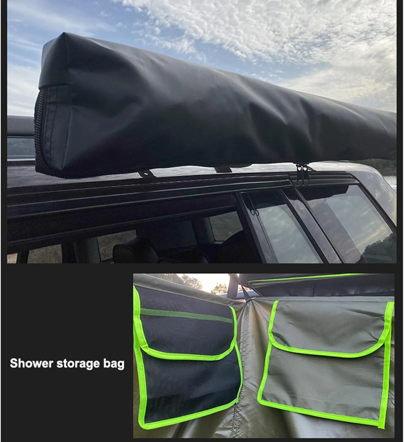 Vehicle Awning Shower Tent, Waterproof Car Side Camping Shower Tent Overland for SUV Truck, Car Side Shower Room, Camping Shower Tents, Easy Setup (Green 110 * 100 * 180cm)