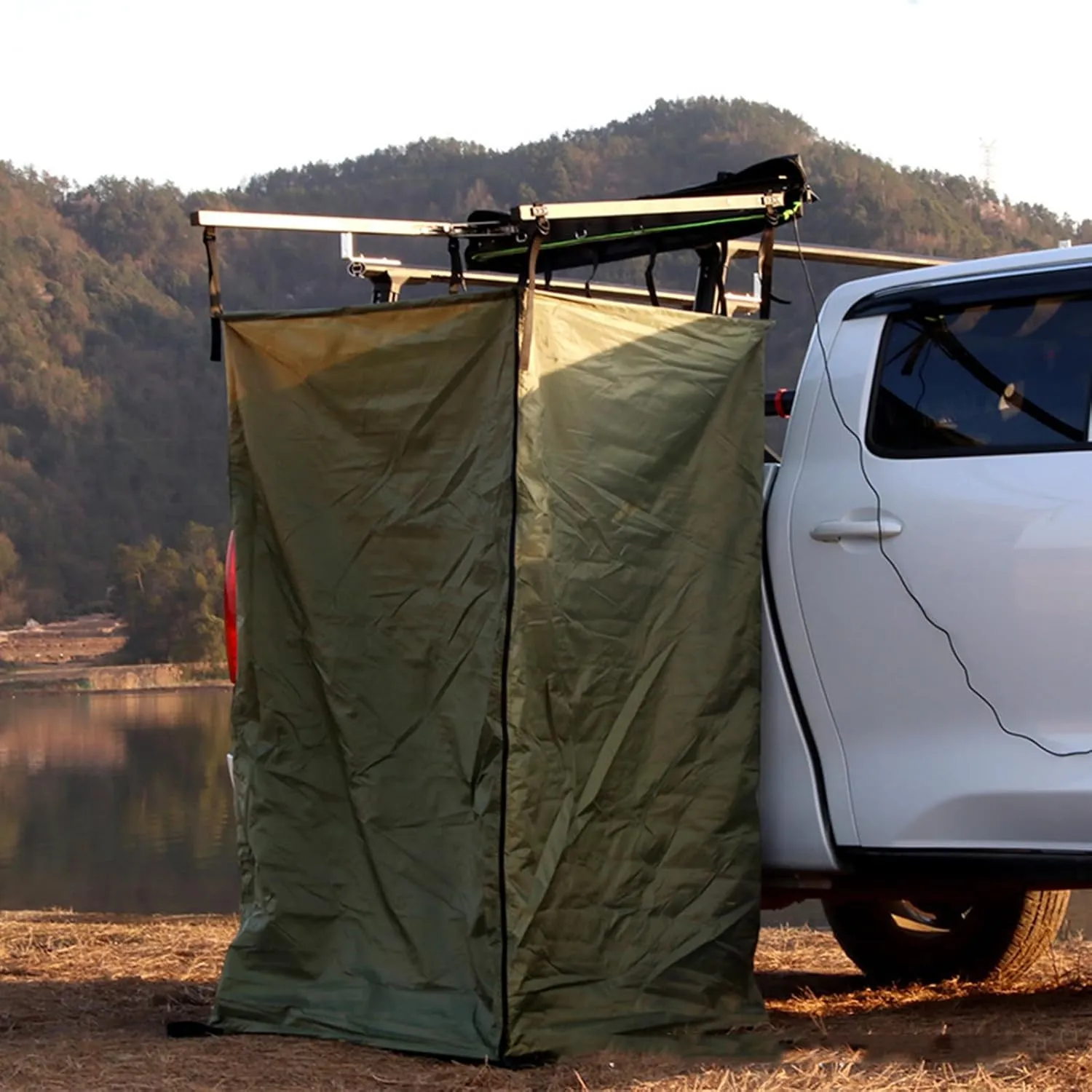 Vehicle Awning Shower Tent, Waterproof Car Side Camping Shower Tent Overland for SUV Truck, Car Side Shower Room, Camping Shower Tents, Easy Setup (Green 110 * 100 * 180cm)
