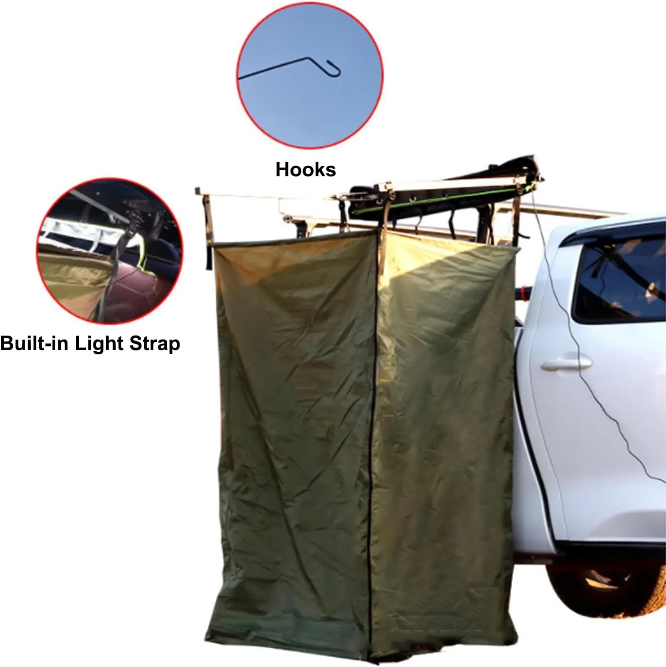 Vehicle Awning Shower Tent, Waterproof Car Side Camping Shower Tent Overland for SUV Truck, Car Side Shower Room, Camping Shower Tents, Easy Setup (Green 110 * 100 * 180cm)