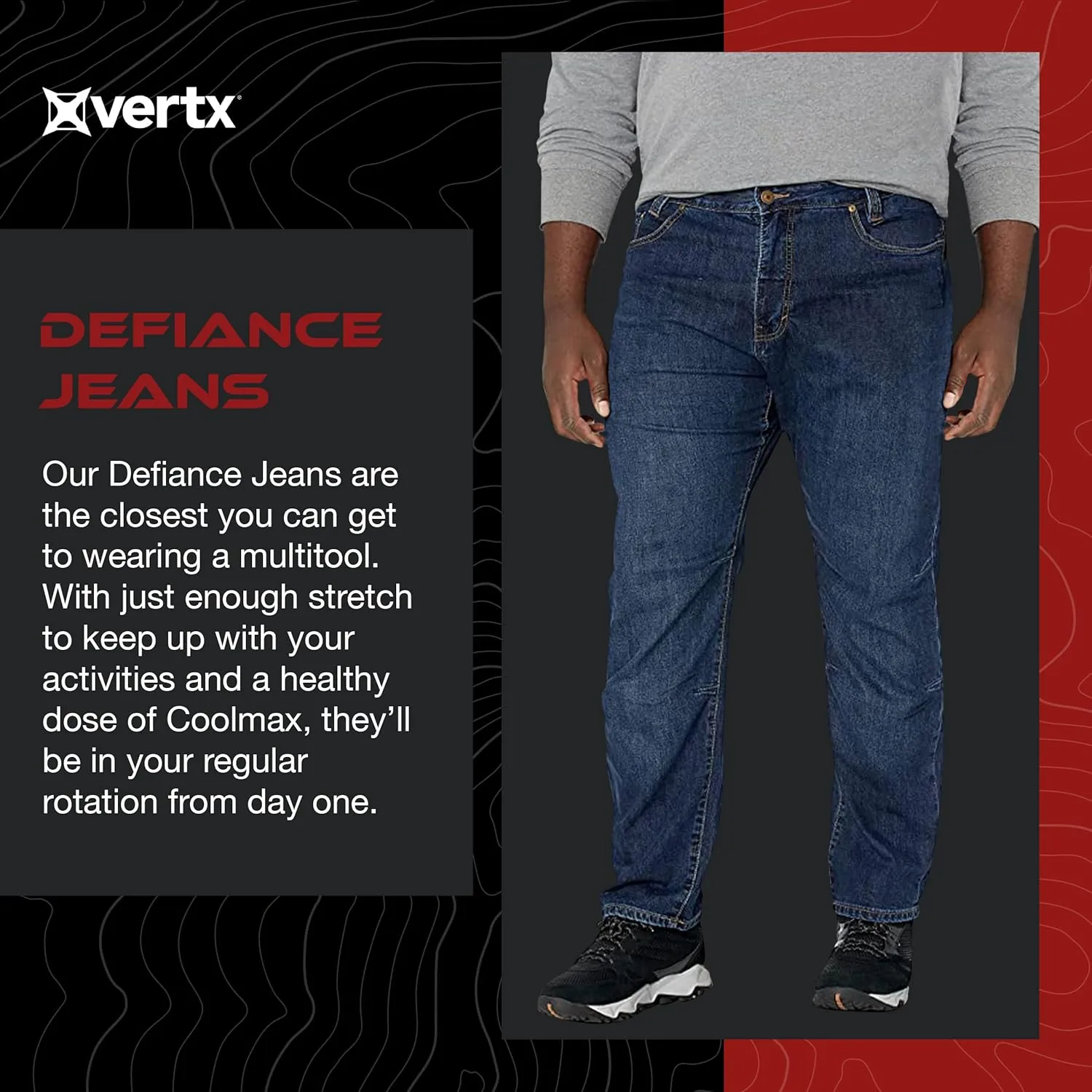 Vertx Defiance Mens Tactical Jeans, Stretch, Relaxed Fit Heavy-Duty Pants with 11 Pockets for EDC CCW Outdoor Gear