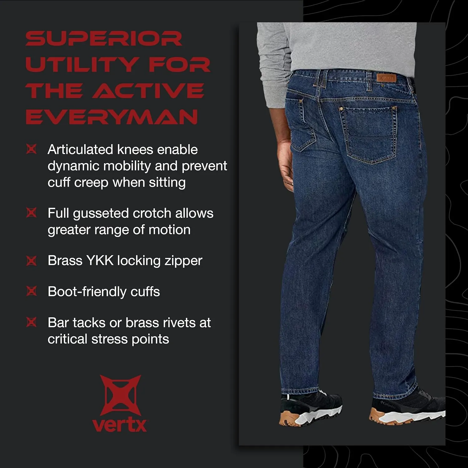 Vertx Defiance Mens Tactical Jeans, Stretch, Relaxed Fit Heavy-Duty Pants with 11 Pockets for EDC CCW Outdoor Gear
