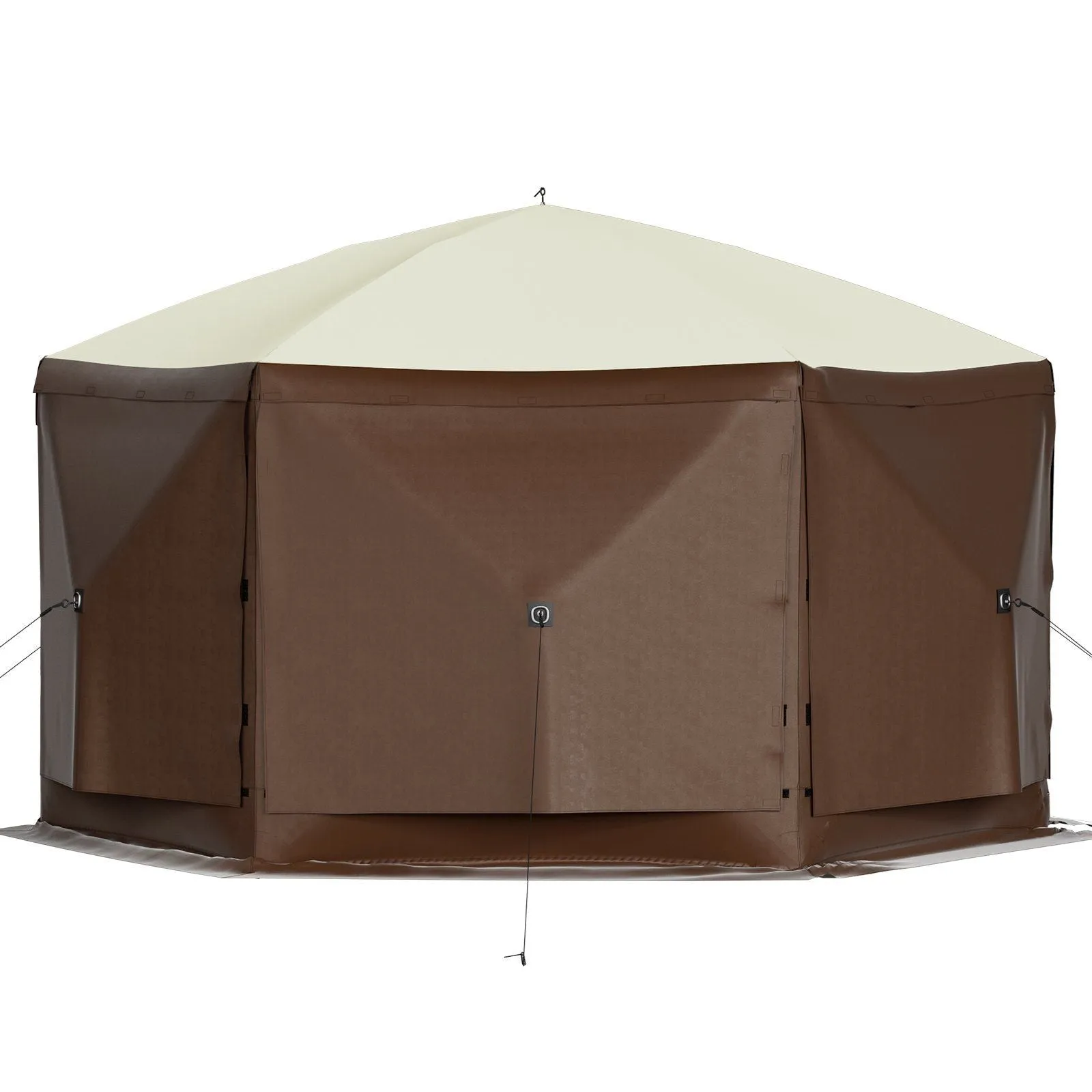 VEVOR Camping Gazebo Tent, 10'x10', 6-Sided Pop-up Canopy Screen Tent for 8 Person Camping, Waterproof Screen Shelter w/Portable Storage Bag, Ground Stakes, Mesh Windows, Brown & Beige