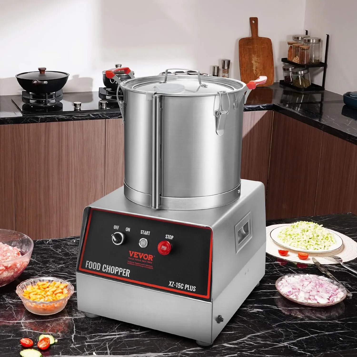 VEVOR Food Processor & Vegetable Chopper, 16 Quart, 1400W Food-Grade Stainless Steel Food Processor Chopper with 2 Extra S-Curve Blades, Multifunctional for Chopping Vegetables, Grains, Nuts