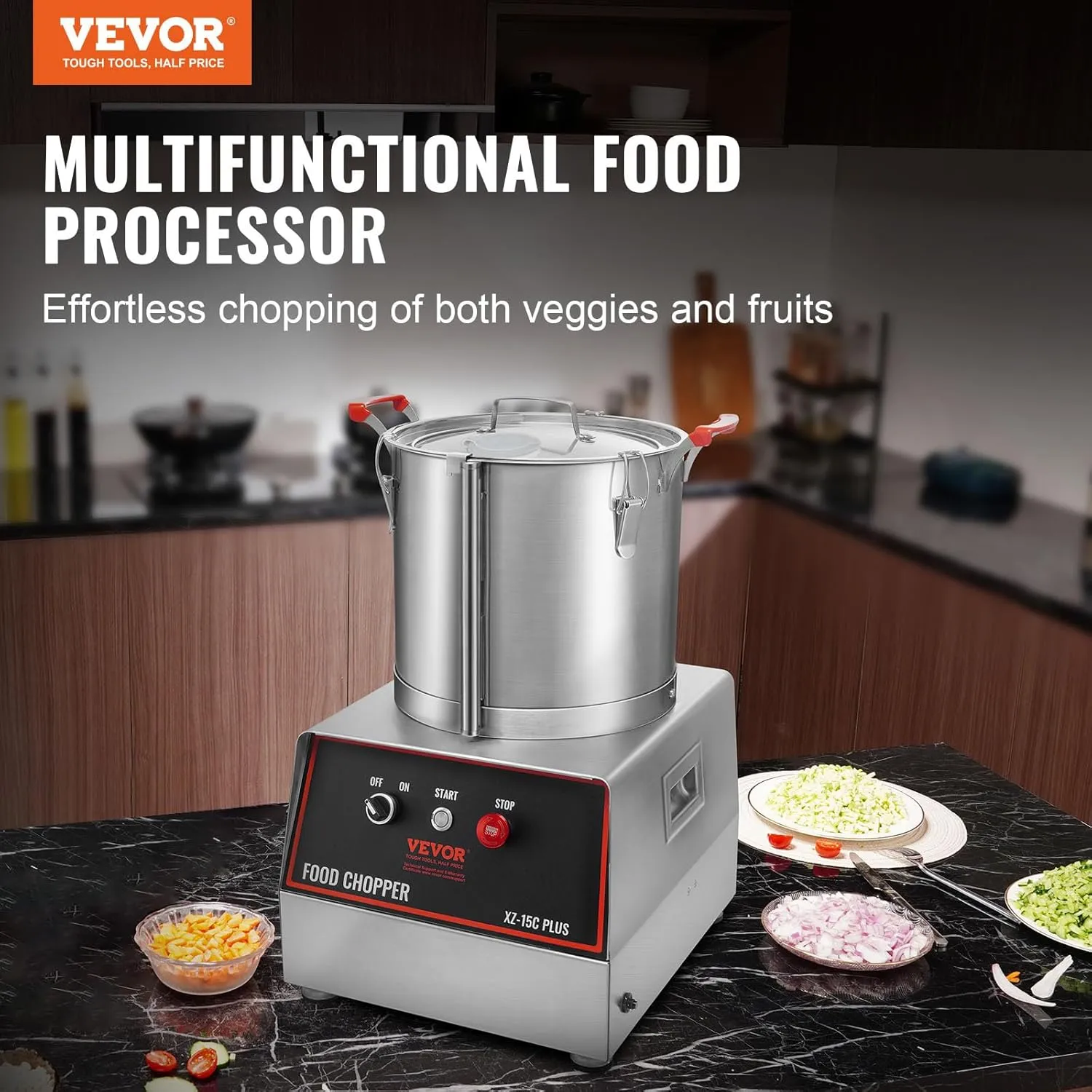 VEVOR Food Processor & Vegetable Chopper, 16 Quart, 1400W Food-Grade Stainless Steel Food Processor Chopper with 2 Extra S-Curve Blades, Multifunctional for Chopping Vegetables, Grains, Nuts