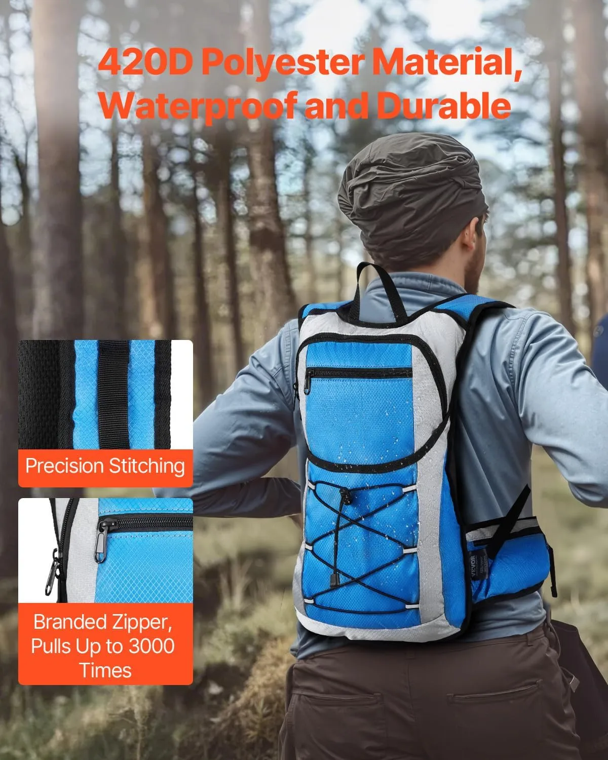 VEVOR Hydration Backpack, Water Backpack with TPU Water Bladder, Tactical Molle Hiking Hydration Pack with Storage for Men Women, Hydro Water Daypack for Hiking Running Cycling Camping