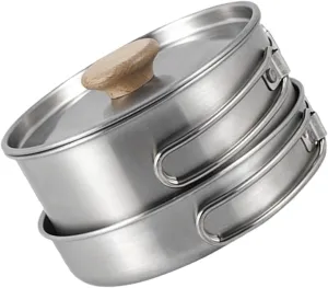 VICASKY Detachable Handle Pot Camping Cooking Set Stainless Steel Portable Camping Pan
