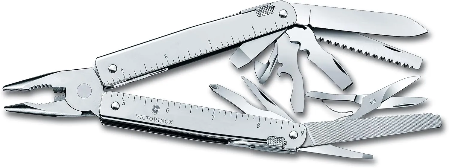 Victorinox 3.0339.L Swisstool X Plus Ratchet with Leather Pouch Extremely Handy, Functional, and Compact in Silver 4.5 inches